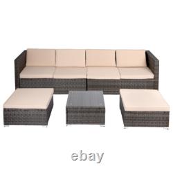 6 Seater Rattan Garden Furniture Set Patio Lounge Sofas with Table Stools Outdoor