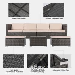 6 Seater Rattan Garden Furniture Set Patio Lounge Sofas with Table Stools Outdoor