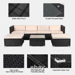 6 Seater Rattan Garden Furniture Set Patio Lounge Sofas with Table Stools Outdoor