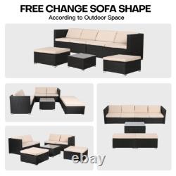 6 Seater Rattan Garden Furniture Set Patio Lounge Sofas with Table Stools Outdoor
