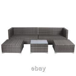 6 Seater Rattan Garden Furniture Set Patio Lounge Sofas with Table Stools Outdoor