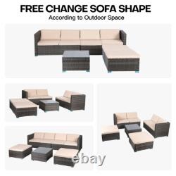 6 Seater Rattan Garden Furniture Set Patio Lounge Sofas with Table Stools Outdoor