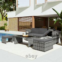 6-seater 7-angle Backrest Sofa Table PE Rattan Garden Furniture Patio Lounge Set