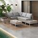 6-seater Rattan Patio Garden Furniture Set L-shape Sofa Table With Cushions Khaki