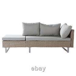 6-seater Rattan Patio Garden Furniture Set L-shape Sofa Table with Cushions Khaki