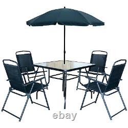 6PC Garden Patio Furniture Set Outdoor Black 4 Seater Large Square Table Parasol