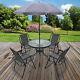 6pc Garden Patio Furniture Set Outdoor Grey 4 Seats Round Table Chairs & Parasol