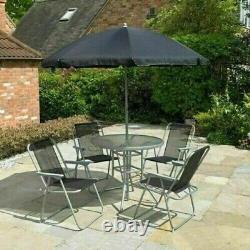 6pc Garden Furniture Set Dining Table 4 Chairs Seats With Parasol Patio Set Deck