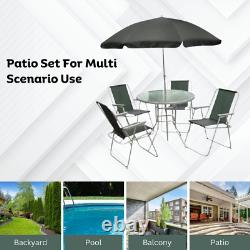 6pc Garden Furniture Set Dining Table 4 Chairs Seats With Parasol Patio Set Deck