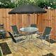 6pc Garden Furniture Set Outdoor Dining Table Chairs Parasol Patio Seats Metal