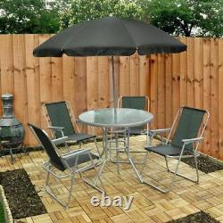 6pc Garden Furniture Set Outdoor Dining Table Chairs Parasol Patio Seats Metal