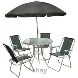 6pc Garden Furniture Set Outdoor Dining Table Chairs Parasol Patio Seats Metal