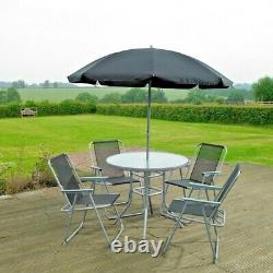 6pc Garden Furniture Set Outdoor Dining Table Chairs Parasol Patio Seats Metal