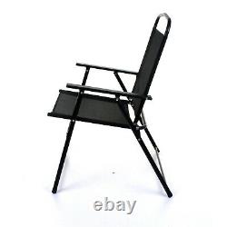 6pc Garden Furniture Set Square Glass Table & 4 Folding Chairs & Tilting Parasol