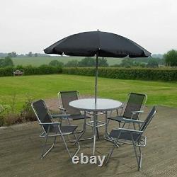 6pc Garden Patio Set Outdoor Furniture Chairs Table Parasol Umbrella Glass Fold