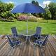 6pc Outdoor Garden Patio Furniture Set 4 Folding Chair Round Glass Table Parasol