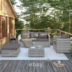 6pcs Outdoor Patio Garden PE Rattan Furniture Set 5-Seater Sofa Set Lounge Grey