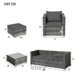 6pcs Outdoor Patio Garden PE Rattan Furniture Set 5-Seater Sofa Set Lounge Grey