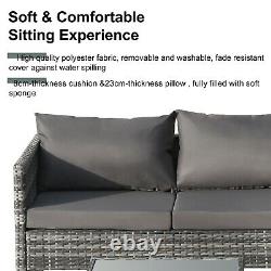 6pcs Outdoor Patio Garden PE Rattan Furniture Set 5-Seater Sofa Set Lounge Grey