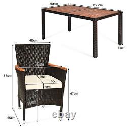7 PCS Patio Dining Set Garden Wicker Furniture Rattan Chairs Table Set withCushion