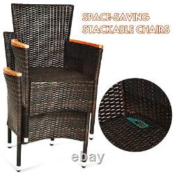7 PCS Patio Dining Set Garden Wicker Furniture Rattan Chairs Table Set withCushion
