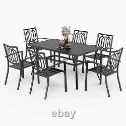 7 Piece Metal Outdoor Patio Dining Set with Umbrella Hole for Garden Furniture
