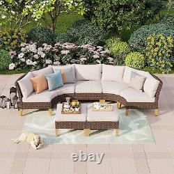 7 Piece Patio Conversation Sofa Set Wicker Outdoor Furniture Sets with Cushioned