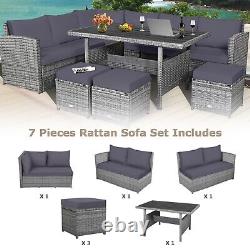7-Piece Patio Rattan Corner Sofa Set Garden Dining Furniture Conservatory Set