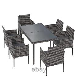 7 Pieces Outdoor Rattan Garden Furniture Patio Dining Table + 6 Chairs Set DB