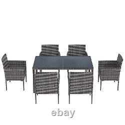 7 Pieces Outdoor Rattan Garden Furniture Patio Dining Table + 6 Chairs Set DB