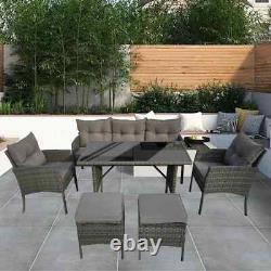 7-Seater Garden Sofa Set Outdoor Rattan Patio Furniture with Table & Chair