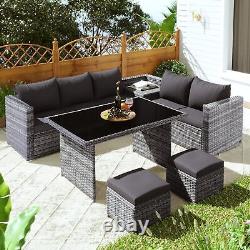 7 Seater Rattan Garden Furniture Patio Corner Sofa Set with Storage Box Grey