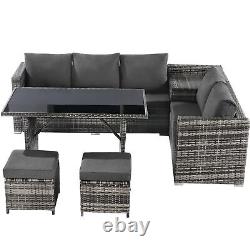 7 Seater Rattan Garden Furniture Patio Corner Sofa Set with Storage Box Grey