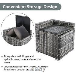 7 Seater Rattan Garden Furniture Patio Corner Sofa Set with Storage Box Grey