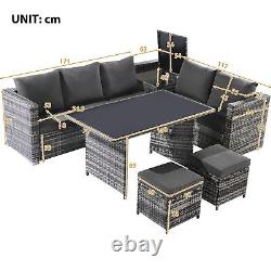 7 Seater Rattan Garden Furniture Patio Corner Sofa Set with Storage Box Grey