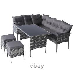 7 Seater Rattan Garden Furniture Set Outdoor Corner Sofa Table Stool Patio Grey
