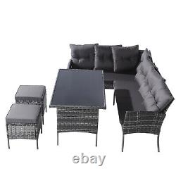 7 Seater Rattan Garden Furniture Set Outdoor Corner Sofa Table Stool Patio Grey