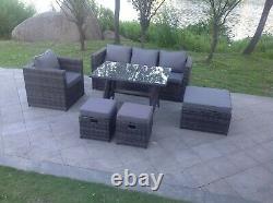 7 Seater Rattan Garden Furniture Set Sofa Dining Table Chair Stool Patio Grey