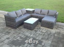 7 seater grey rattan corner sofa table outdoor garden furniture set patio stools