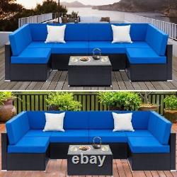 7PC Corner Sofa Set L Shape Outdoor Patio Rattan Garden Furniture Table Cushions
