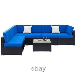 7PC Corner Sofa Set L Shape Outdoor Patio Rattan Garden Furniture Table Cushions