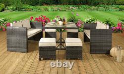 7PC Rattan Garden Patio Furniture Set 2 Sofas, 4 Stools & Dining Table