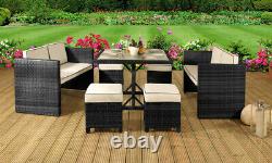 7PC Rattan Garden Patio Furniture Set 2 Sofas, 4 Stools & Dining Table