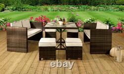 7PC Rattan Garden Patio Furniture Set 2 Sofas, 4 Stools & Dining Table