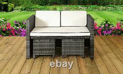 7PC Rattan Garden Patio Furniture Set 2 Sofas, 4 Stools & Dining Table