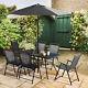 8 Pieces Garden Furniture Set With Parasol And Folding Chairs For Patio Black