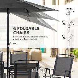 8 Pieces Garden Furniture Set with Parasol and Folding Chairs for Patio Black