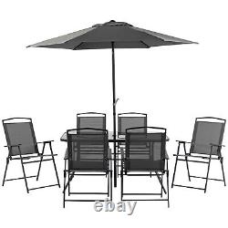8 Pieces Garden Furniture Set with Parasol and Folding Chairs for Patio Black