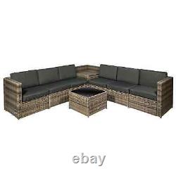 8 Pieces Outdoor PE Rattan Sofa Set with Cushions, Patio Garden Furniture