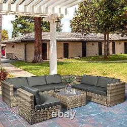 8 Pieces Outdoor PE Rattan Sofa Set with Cushions, Patio Garden Furniture